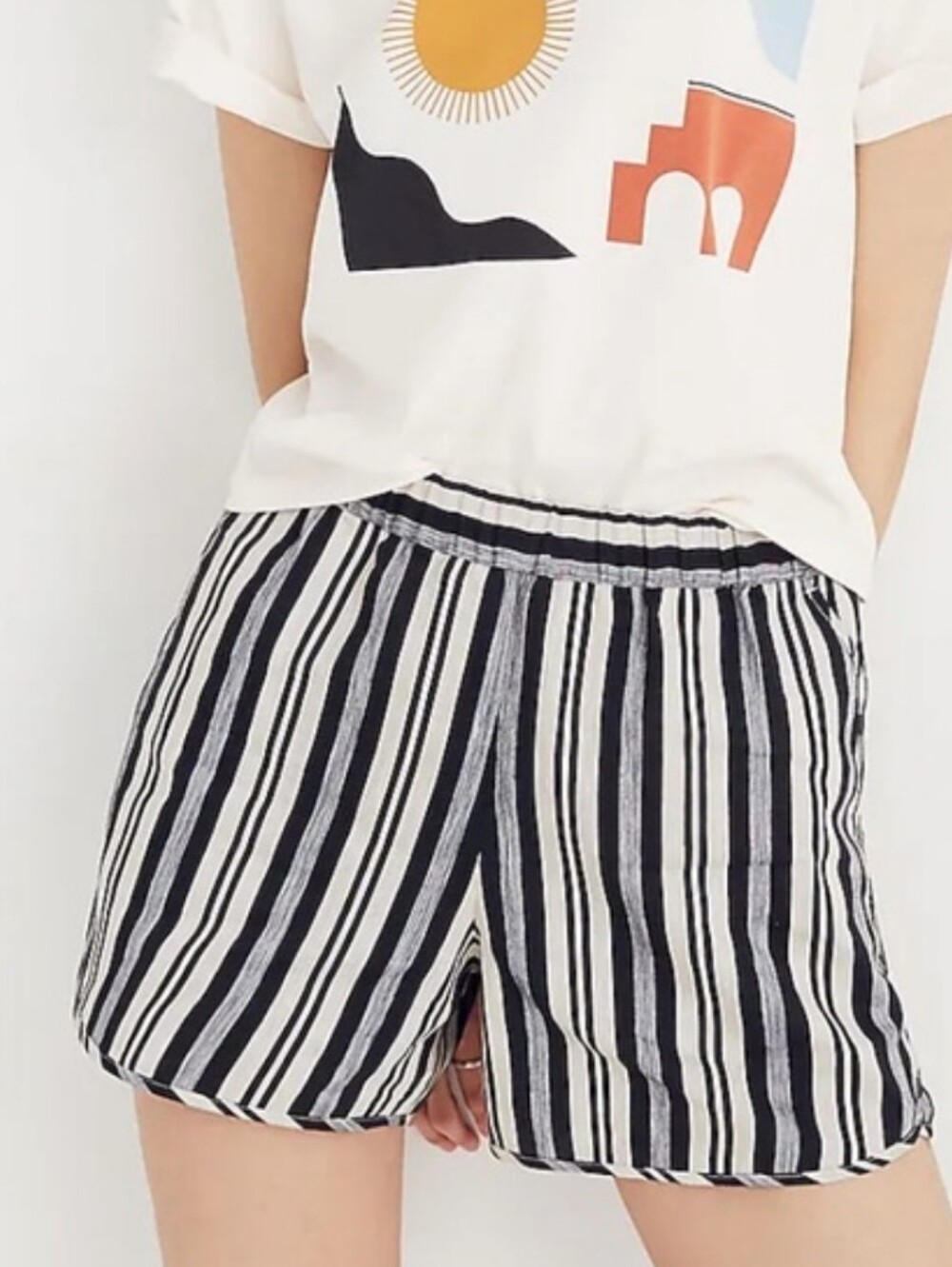 Madewell Linen Blend Stripe Shorts Pull On XL